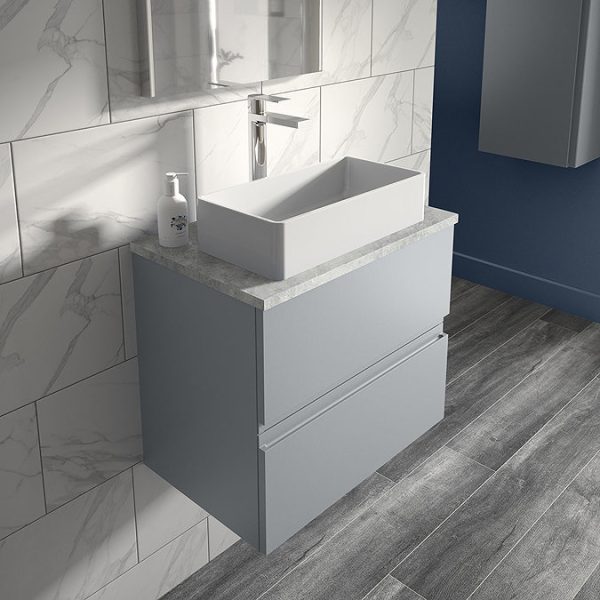 Hudson Reed Urban 600mm Satin Grey Vanity Unit   Wall Hung 2 Drawer Unit with Grey Worktop - Image 3