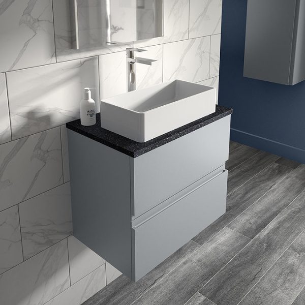 Hudson Reed Urban 600mm Satin Grey Vanity Unit   Wall Hung 2 Drawer Unit with Black Worktop - Image 3