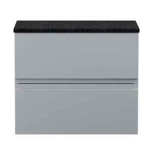 Hudson Reed Urban 600mm Satin Grey Vanity Unit   Wall Hung 2 Drawer Unit with Black Worktop
