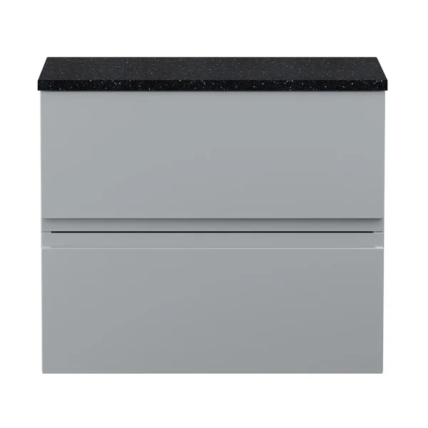 Hudson Reed Urban 600mm Satin Grey Vanity Unit   Wall Hung 2 Drawer Unit with Black Worktop