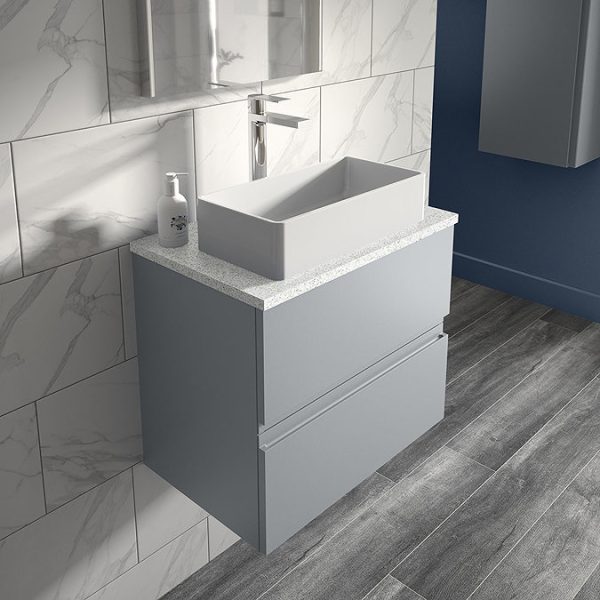 Hudson Reed Urban 600mm Satin Grey Vanity Unit   Wall Hung 2 Drawer Unit with White Worktop - Image 3