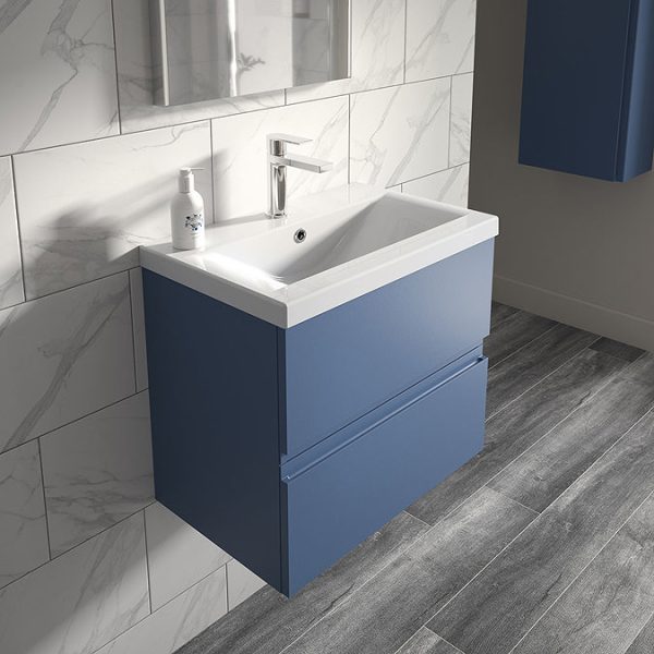 Hudson Reed Urban Satin Blue 500mm Wall Hung 2 Drawer Vanity Unit - Image 2