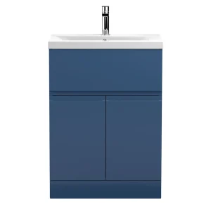 Hudson Reed Urban Satin Blue 600mm Floor Standing 2 Door/Drawer Vanity Unit
