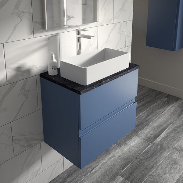 Hudson Reed Urban 600mm Satin Blue Vanity Unit   Wall Hung 2 Drawer Unit with Black Worktop - Image 3