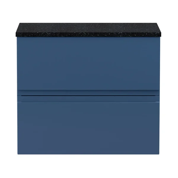 Hudson Reed Urban 600mm Satin Blue Vanity Unit   Wall Hung 2 Drawer Unit with Black Worktop
