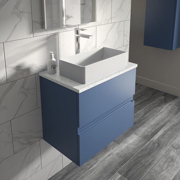 Hudson Reed Urban 600mm Satin Blue Vanity Unit   Wall Hung 2 Drawer Unit with White Worktop - Image 3