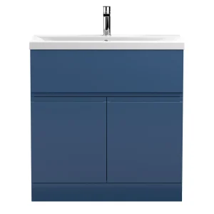 Hudson Reed Urban Satin Blue 800mm Floor Standing 2 Door/Drawer Vanity Unit