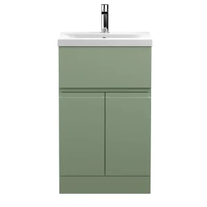 Hudson Reed Urban Satin Green 500mm Floor Standing 2 Door/Drawer Vanity Unit
