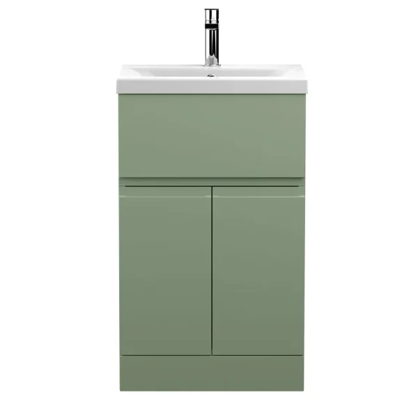 Hudson Reed Urban Satin Green 500mm Floor Standing 2 Door/Drawer Vanity Unit