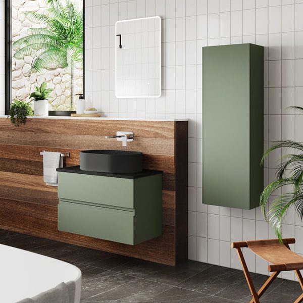 Hudson Reed Urban 600mm Satin Green Vanity Unit   Wall Hung 2 Drawer Unit with Black Worktop - Image 2