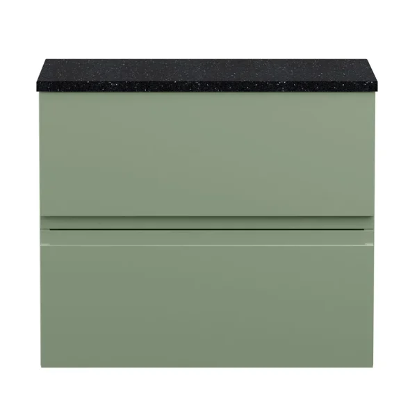 Hudson Reed Urban 600mm Satin Green Vanity Unit   Wall Hung 2 Drawer Unit with Black Worktop