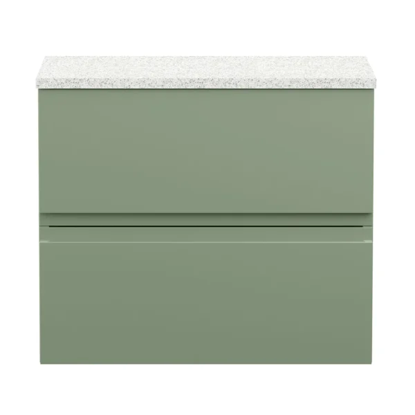 Hudson Reed Urban 600mm Satin Green Vanity Unit   Wall Hung 2 Drawer Unit with White Worktop