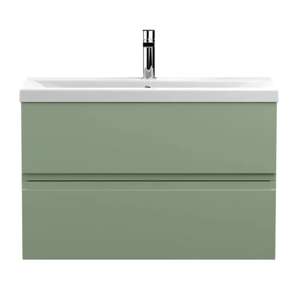Hudson Reed Urban Satin Green 800mm Wall Hung 2 Drawer Vanity Unit