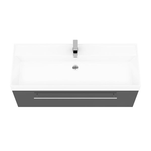 Valencia 1200 Gloss Grey Minimalist Wall Hung Vanity Unit with Chrome Handle - Image 4