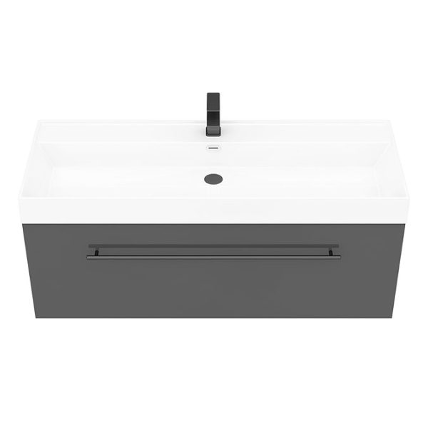 Valencia 1200 Gloss Grey Minimalist Wall Hung Vanity Unit with Matt Black Handle - Image 5