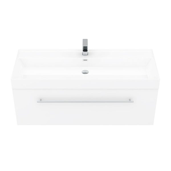 Valencia 1200 Gloss White Minimalist Wall Hung Vanity Unit with Chrome Handle - Image 4