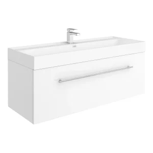 Valencia 1200 Gloss White Minimalist Wall Hung Vanity Unit with Chrome Handle
