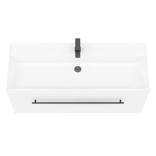 Valencia 1200 Gloss White Minimalist Wall Hung Vanity Unit with Matt Black Handle - Image 2