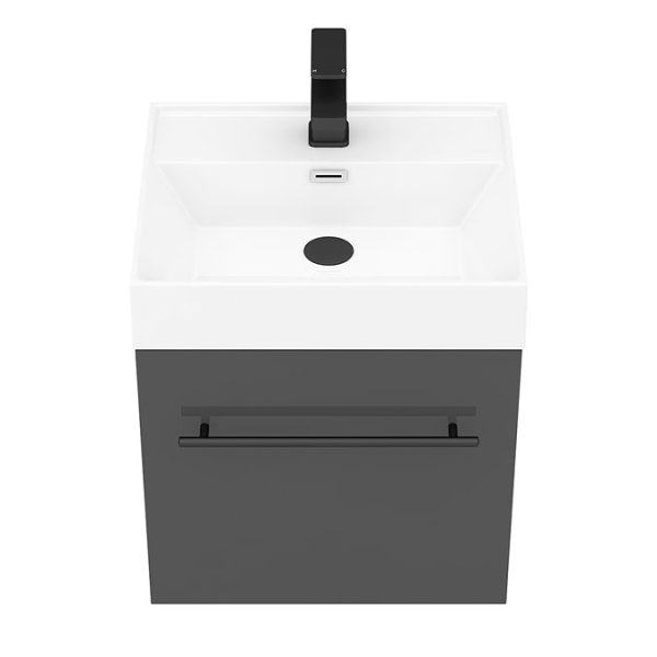 Valencia 450 Gloss Grey Minimalist Wall Hung Vanity Unit with Matt Black Handle - Image 2