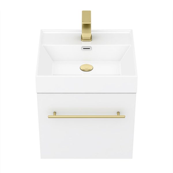 Valencia 450 Gloss White Minimalist Wall Hung Vanity Unit with Brass Handle - Image 4
