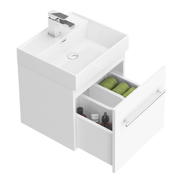 Valencia 450 Gloss White Minimalist Wall Hung Vanity Unit with Chrome Handle - Image 4