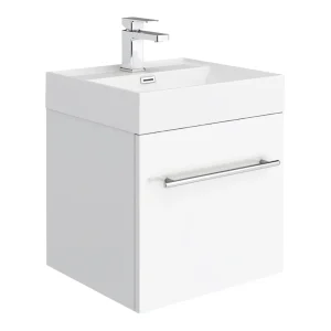Valencia 450 Gloss White Minimalist Wall Hung Vanity Unit with Chrome Handle