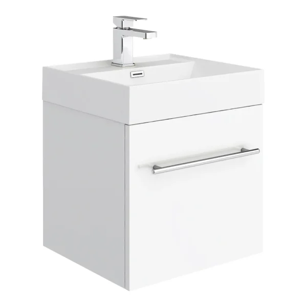 Valencia 450 Gloss White Minimalist Wall Hung Vanity Unit with Chrome Handle