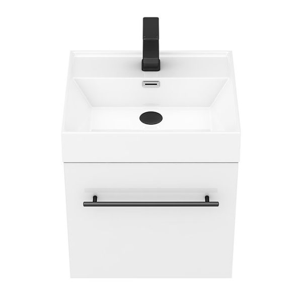Valencia 450 Gloss White Minimalist Wall Hung Vanity Unit with Matt Black Handle - Image 4