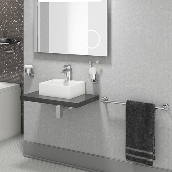 Venice Floating Basin Shelf (Gloss Grey   600mm Wide) - Image 2