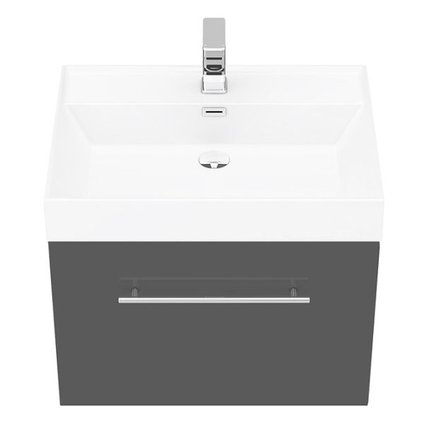 Valencia 600 Gloss Grey Minimalist Wall Hung Vanity Unit with Chrome Handle - Image 6