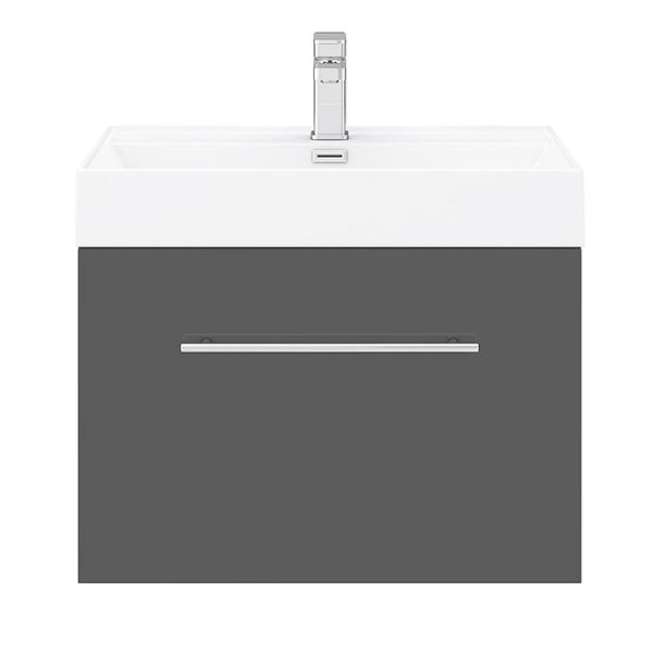 Valencia 600 Gloss Grey Minimalist Wall Hung Vanity Unit with Chrome Handle - Image 7