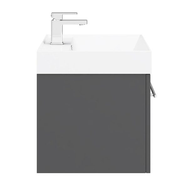 Valencia 600 Gloss Grey Minimalist Wall Hung Vanity Unit with Chrome Handle - Image 2
