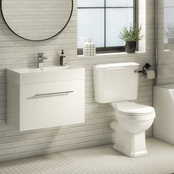 Valencia 600 Gloss White Minimalist Wall Hung Vanity Unit with Chrome Handle - Image 5