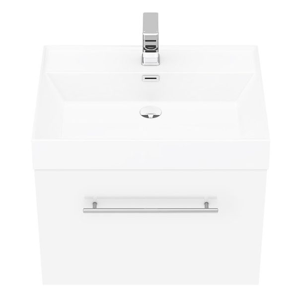 Valencia 600 Gloss White Minimalist Wall Hung Vanity Unit with Chrome Handle - Image 6