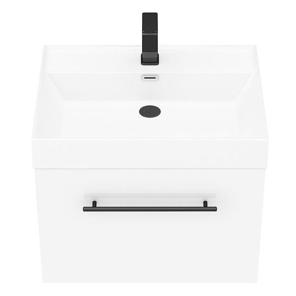 Valencia 600 Gloss White Minimalist Wall Hung Vanity Unit with Matt Black Handle - Image 6