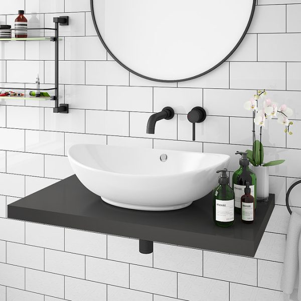 Venice Floating Basin Shelf (Gloss Grey   800mm Wide) - Image 2