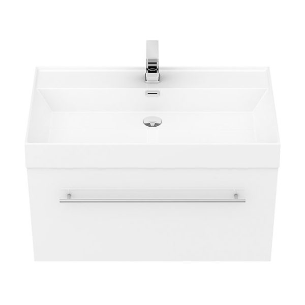 Valencia 800 Gloss White Minimalist Wall Hung Vanity Unit with Chrome Handle - Image 4