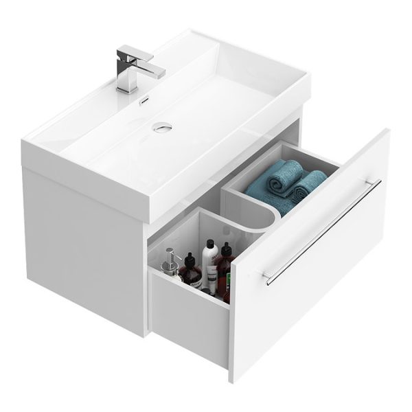 Valencia 800 Gloss White Minimalist Wall Hung Vanity Unit with Chrome Handle - Image 5