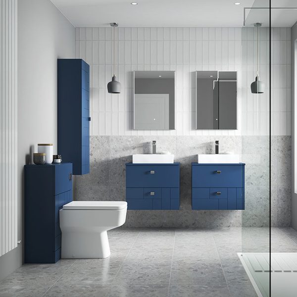 Venice Abstract 600mm Blue Vanity Unit   Wall Hung 2 Drawer Unit with Chrome Square Drop Handles - Image 6