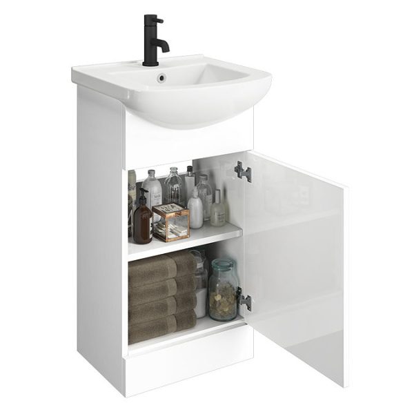 Venice 460 Gloss White Vanity with Matt Black Handle (Unit Depth 300mm) - Image 2