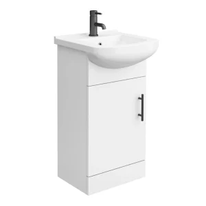Venice 460 Gloss White Vanity with Matt Black Handle (Unit Depth 300mm)