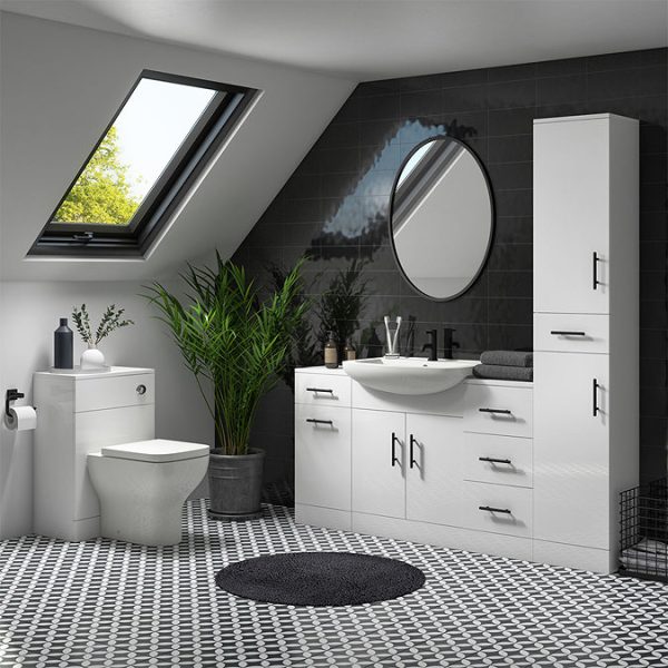 Venice 560 Gloss White Vanity with Matt Black Handles (Unit Depth 300mm) - Image 4