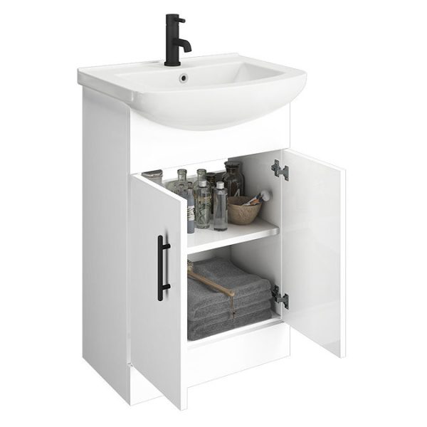 Venice 560 Gloss White Vanity with Matt Black Handles (Unit Depth 300mm) - Image 2