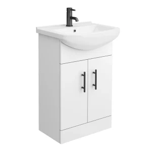 Venice 560 Gloss White Vanity with Matt Black Handles (Unit Depth 300mm)