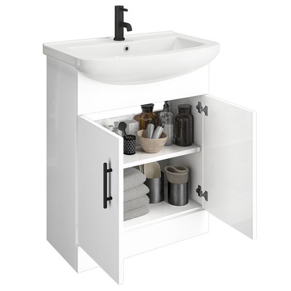 Venice 665 Gloss White Vanity with Matt Black Handles (Unit Depth 300mm) - Image 2