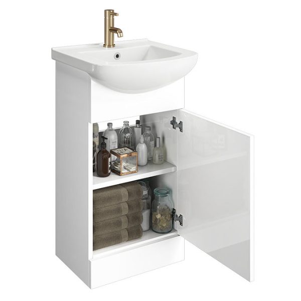 Venice 460 Gloss White Vanity with Brushed Brass Handle (Unit Depth 300mm) - Image 2