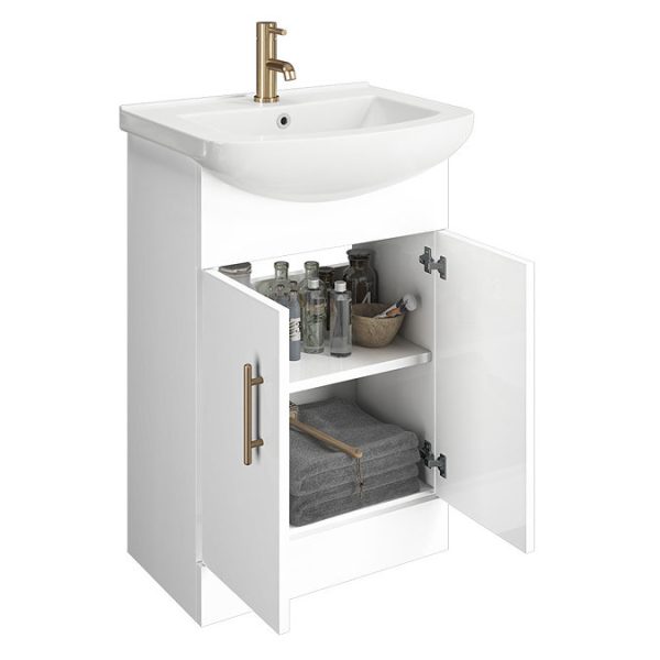 Venice 560 Gloss White Vanity with Brushed Brass Handles (Unit Depth 300mm) - Image 4