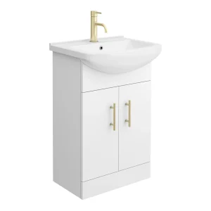 Venice 560 Gloss White Vanity with Brushed Brass Handles (Unit Depth 300mm)