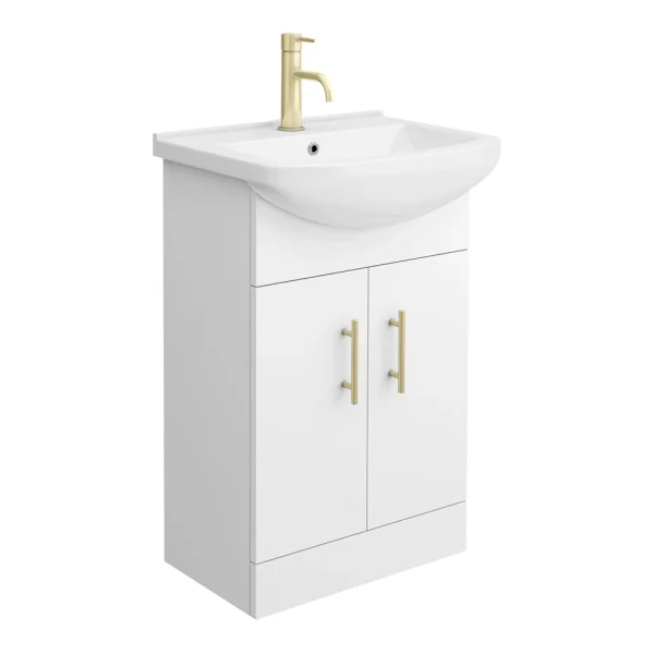 Venice 560 Gloss White Vanity with Brushed Brass Handles (Unit Depth 300mm)
