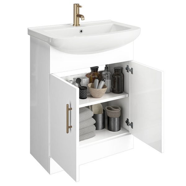 Venice 665 Gloss White Vanity with Brushed Brass Handles (Unit Depth 300mm) - Image 4
